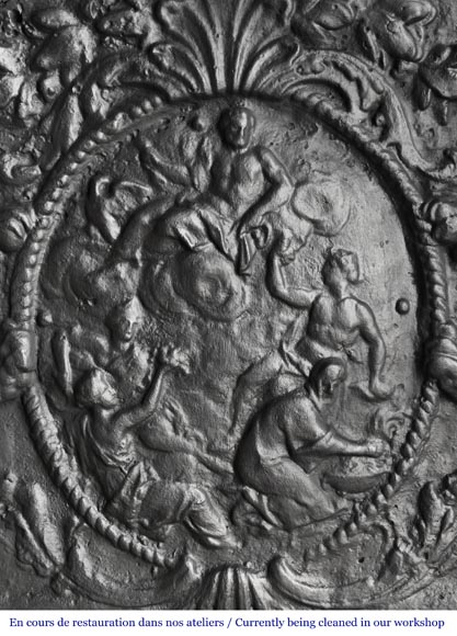 Fireplace plaque decorated with lions and pilasters Fireplace plaque decorated with lions and pilasters-2