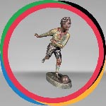 “Soccer”, polychrome statuette in regula