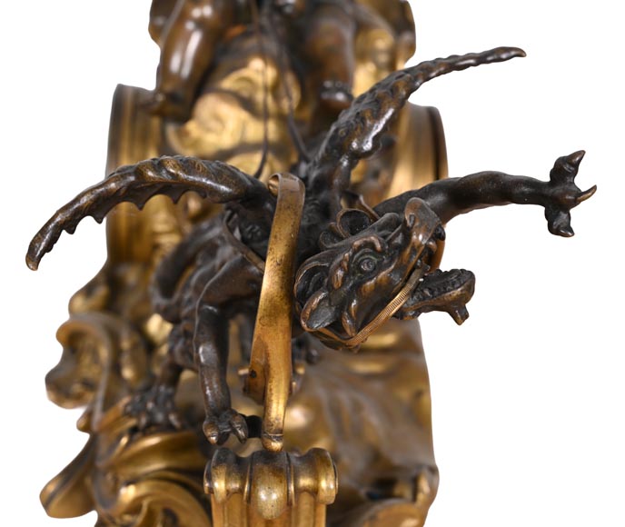 Rococo style clock with Louis XV monogram, gilt and patinated bronze Rococo style clock with Louis XV monogram, gilt and patinated bronze-7