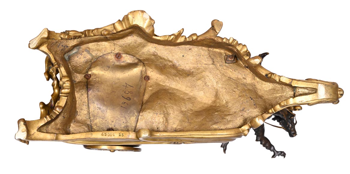 Rococo style clock with Louis XV monogram, gilt and patinated bronze Rococo style clock with Louis XV monogram, gilt and patinated bronze-11