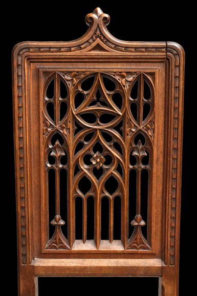 Set of 12 Neo-Gothic chairs featuring four different types of openwork backs Set of 12 Neo-Gothic chairs featuring four different types of openwork backs-1