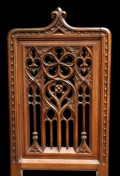 Set of 12 Neo-Gothic chairs featuring four different types of openwork backs Set of 12 Neo-Gothic chairs featuring four different types of openwork backs-2