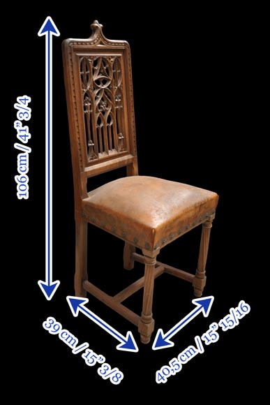 Set of 12 Neo-Gothic chairs featuring four different types of openwork backs Set of 12 Neo-Gothic chairs featuring four different types of openwork backs-10