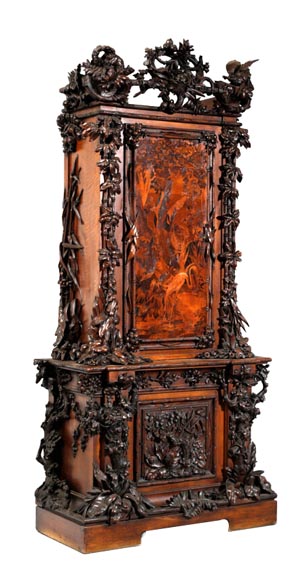 Jean-Pierre TAHAN & Joseph CREMER, two-part carved buffet with marquetry panel called “Fantasy Furniture” Exhibition 1855-1