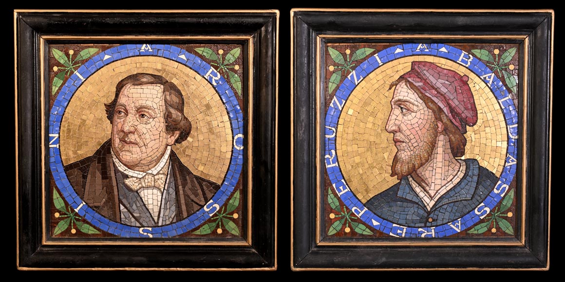 Antonio Salviati (Vicenza, 1816 – Venice, 1890), attributed to Pair of mosaic portraits of Gioachino Rossini and Baldassarre Peruzzi-0