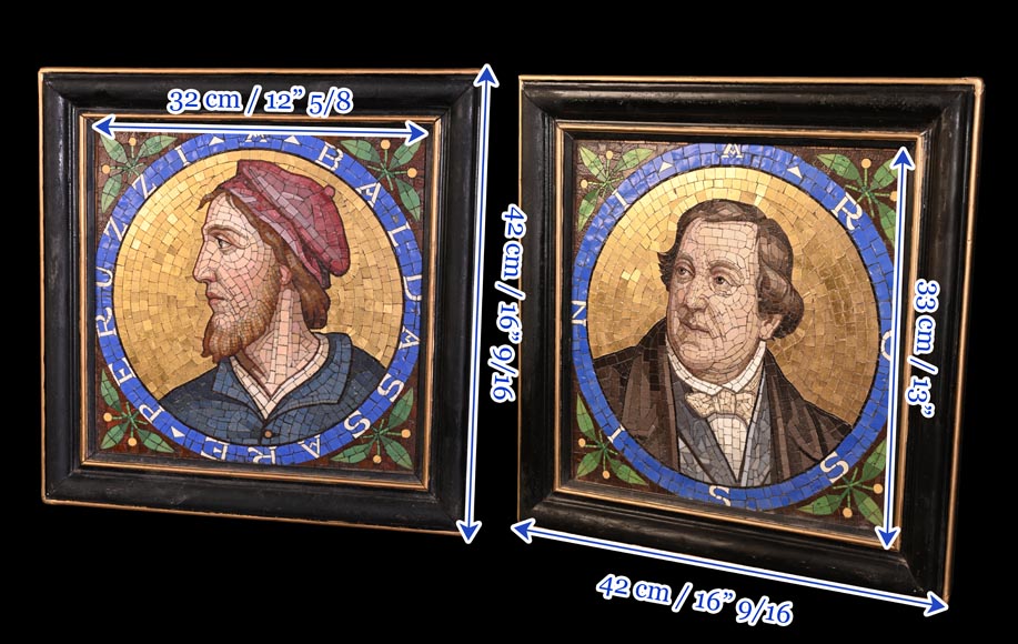 Antonio Salviati (Vicenza, 1816 – Venice, 1890), attributed to Pair of mosaic portraits of Gioachino Rossini and Baldassarre Peruzzi-6