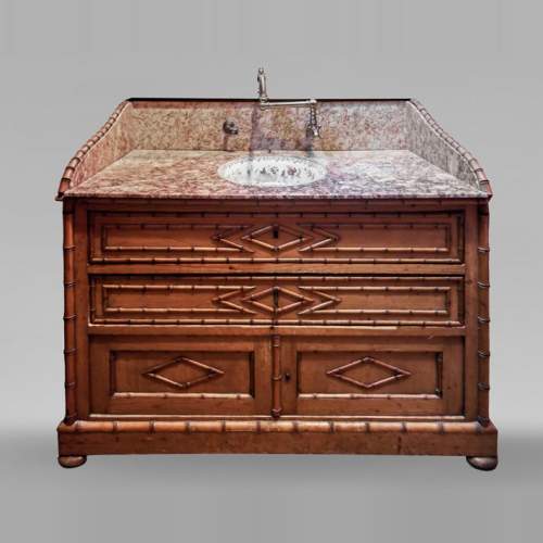 Washstand in brocatelle marble and wood imitating bamboo