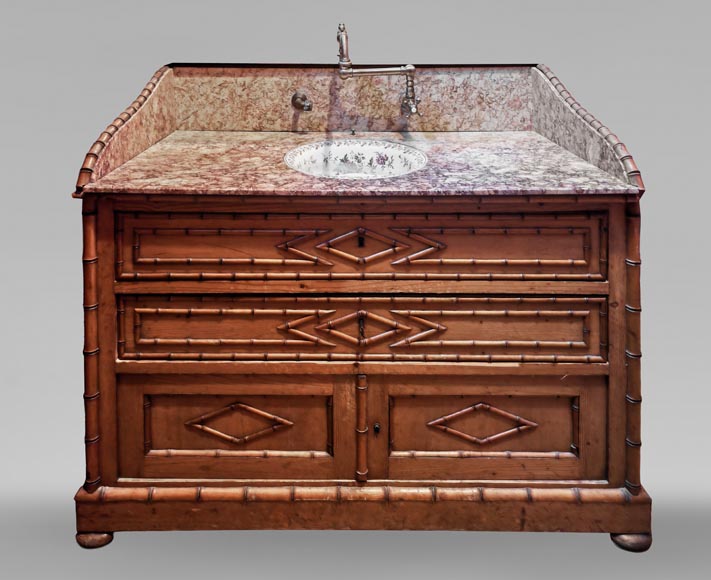 Washstand in brocatelle marble and wood imitating bamboo-0