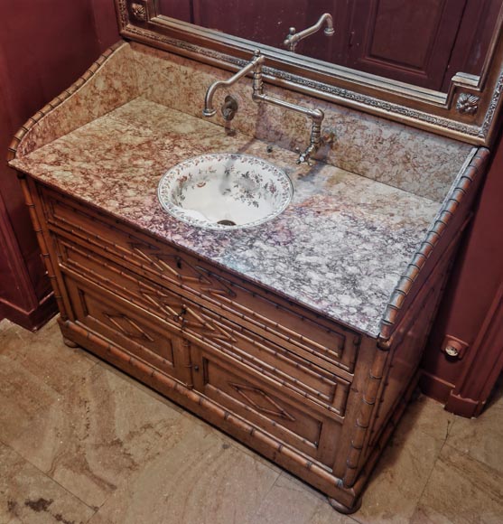 Washstand in brocatelle marble and wood imitating bamboo-2