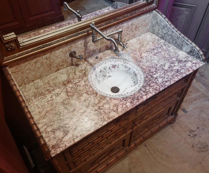 Washstand in brocatelle marble and wood imitating bamboo-3
