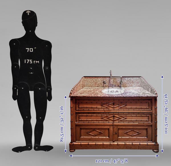Washstand in brocatelle marble and wood imitating bamboo-13