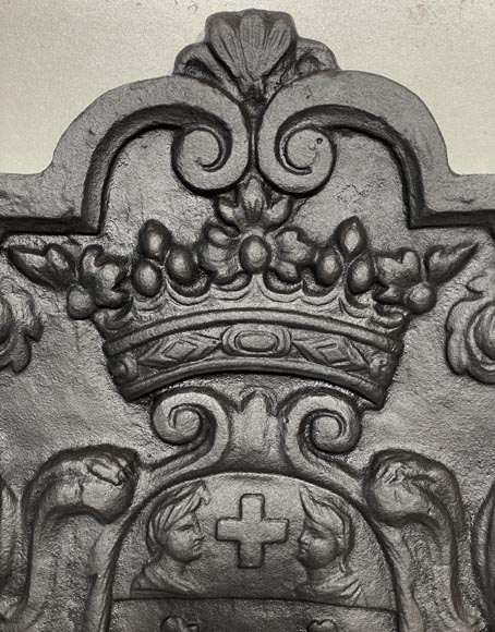 Fireplace plaque with coat of arms supported by two greyhounds-3