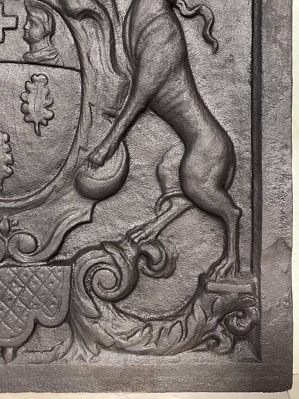 Fireplace plaque with coat of arms supported by two greyhounds-7