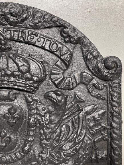 “Alone against all”, Louis XIV style fireplace plaque with the Arms of France-6