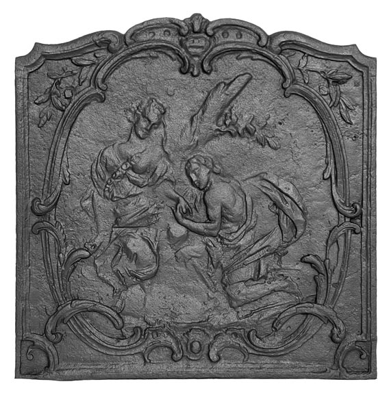 Louis XV style fireplace plaque with a gallant scene-0
