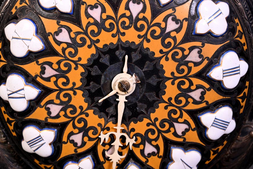 BOYE Ch, Orientalist Cloisonné Mantel Clock-3