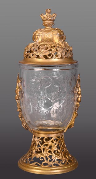 “Gourd” bowl, engraved crystal and gilt bronze-2