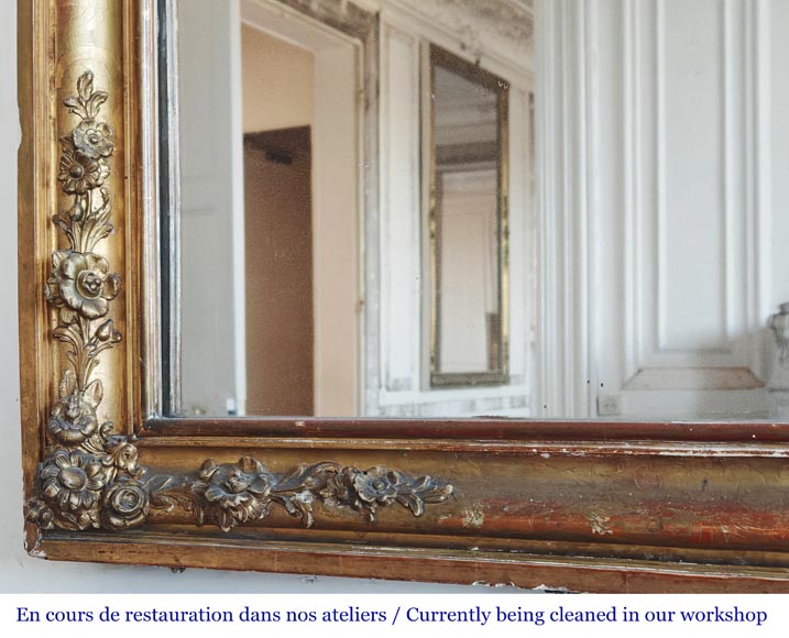 Gilded Louis Philippe period trumeau with floral decoration and engravings-5