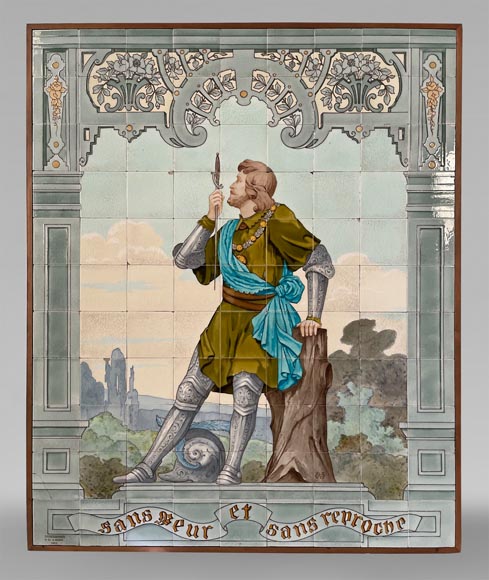 Sarreguemines, ceramic Panel Depicting the “Chevalier Bayard”-0