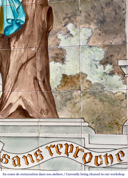 Sarreguemines, ceramic Panel Depicting the “Chevalier Bayard”-9