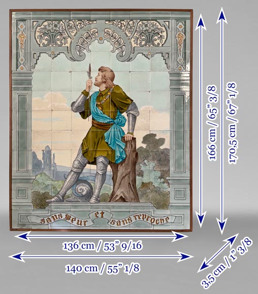 Sarreguemines, ceramic Panel Depicting the “Chevalier Bayard”-13
