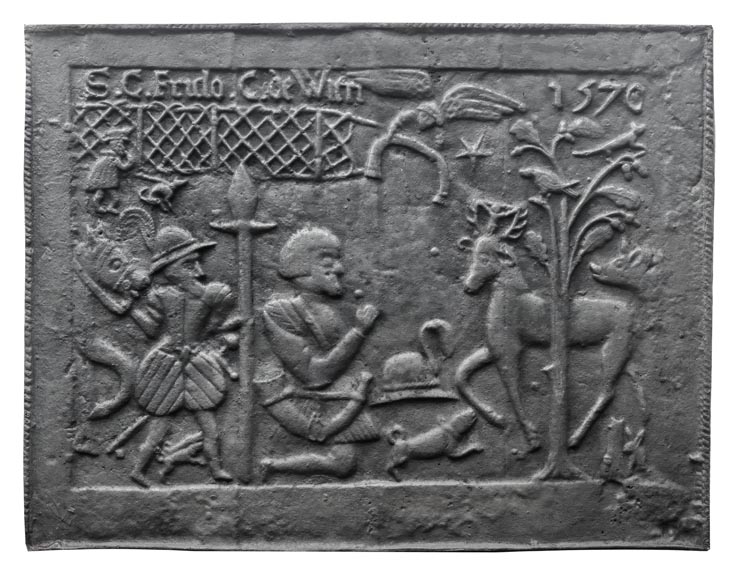 “The Conversion of Saint Hubert” Large modern cast iron fireplace plaque-0