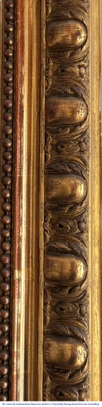 Gilded Louis XV style trumeau adorned with a shell framed by flowers-4
