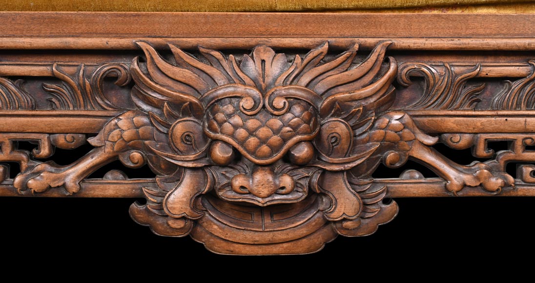 The Crystal Staircase (after), Large Japanese-style carved wooden bench with lion and Foo dog heads The Crystal Staircase (after), Large Japanese-style carved wooden bench with lion and Foo dog heads-3