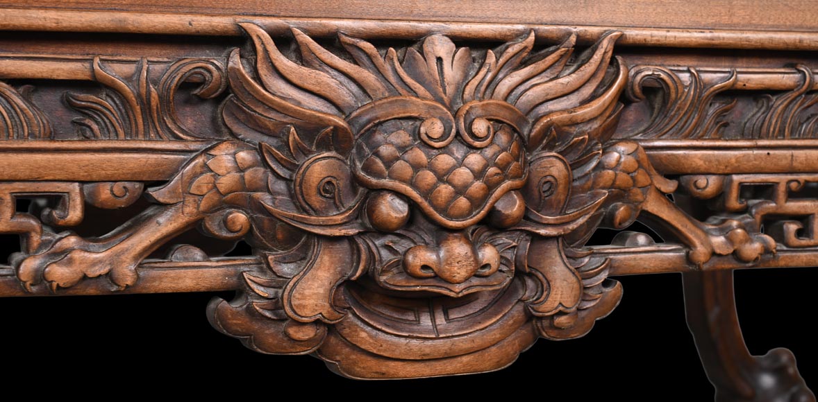 The Crystal Staircase (after), Large Japanese-style carved wooden bench with lion and Foo dog heads The Crystal Staircase (after), Large Japanese-style carved wooden bench with lion and Foo dog heads-4