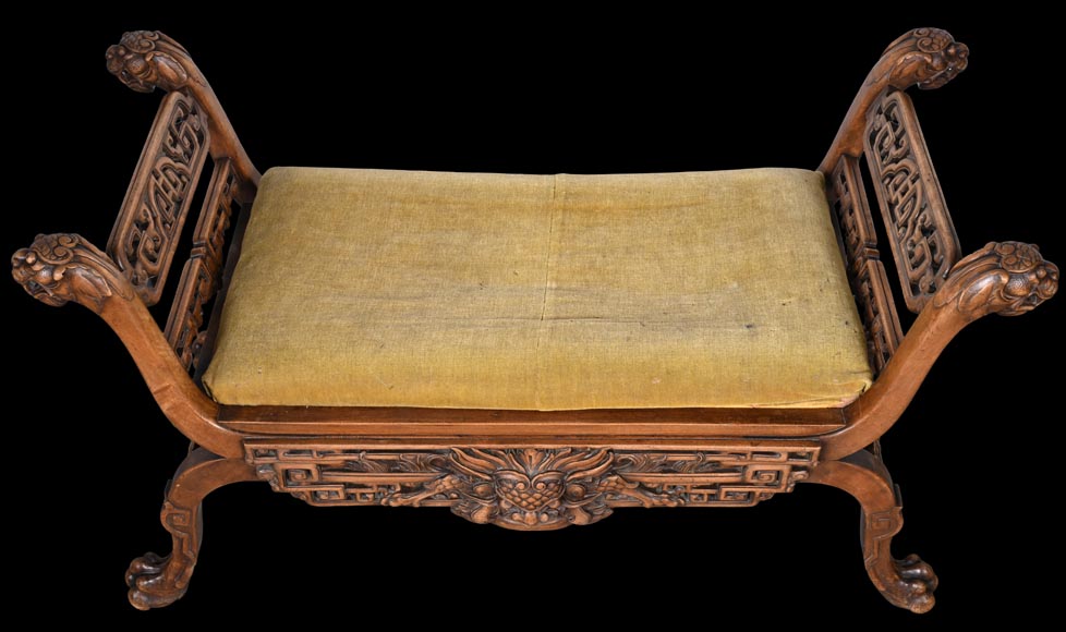 The Crystal Staircase (after), Large Japanese-style carved wooden bench with lion and Foo dog heads The Crystal Staircase (after), Large Japanese-style carved wooden bench with lion and Foo dog heads-5