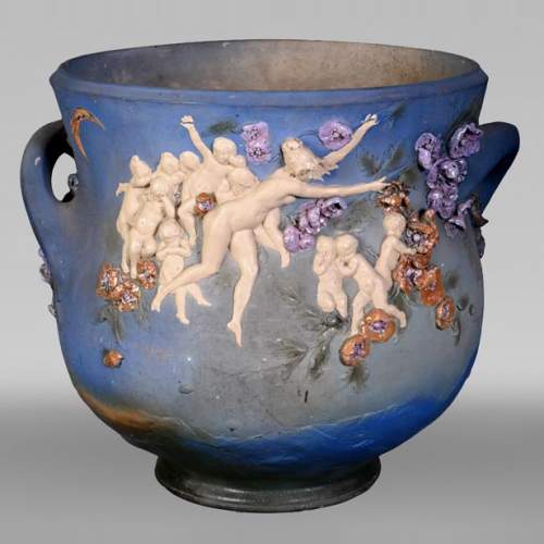 Louis Robert Carrier-Belleuse, “Allegory of Day and Night” Faience Cache-Pot