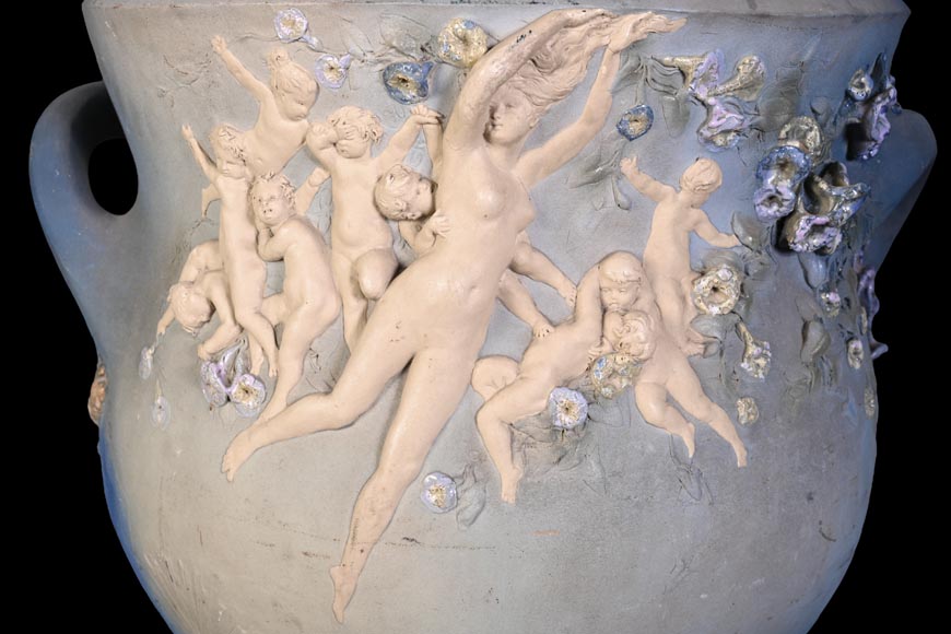 Louis Robert Carrier-Belleuse, “Allegory of Day and Night” Faience Cache-Pot-12