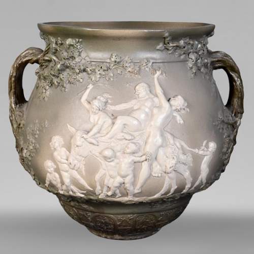 Louis Robert Carrier-Belleuse, “Bacchus and Ariadne at Naxos” Faience Jardinière