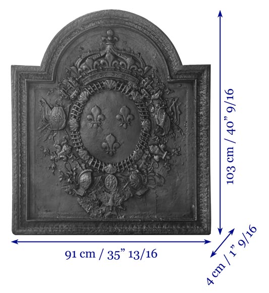 Henri IV periode Fireplace plaque bearing the arms of France and the crowned H-12
