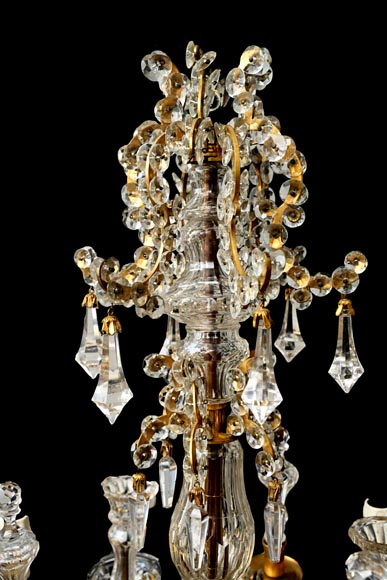 Six-light chandelier in cut crystal and gilt bronze, in the style of the Cristallerie Royale de Champagne de Bayel Six-light chandelier in cut crystal and gilt bronze, in the style of the Cristallerie Royale de Champagne de Bayel-1