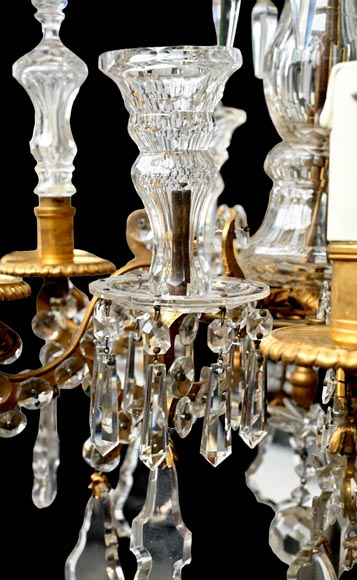 Six-light chandelier in cut crystal and gilt bronze, in the style of the Cristallerie Royale de Champagne de Bayel Six-light chandelier in cut crystal and gilt bronze, in the style of the Cristallerie Royale de Champagne de Bayel-7