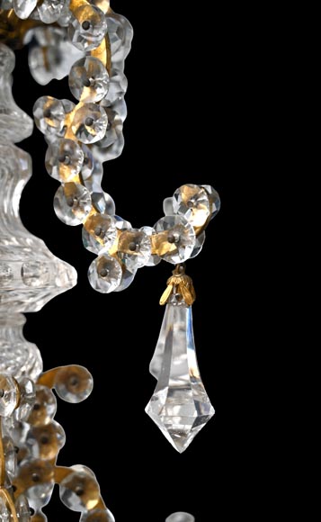 Six-light chandelier in cut crystal and gilt bronze, in the style of the Cristallerie Royale de Champagne de Bayel Six-light chandelier in cut crystal and gilt bronze, in the style of the Cristallerie Royale de Champagne de Bayel-8