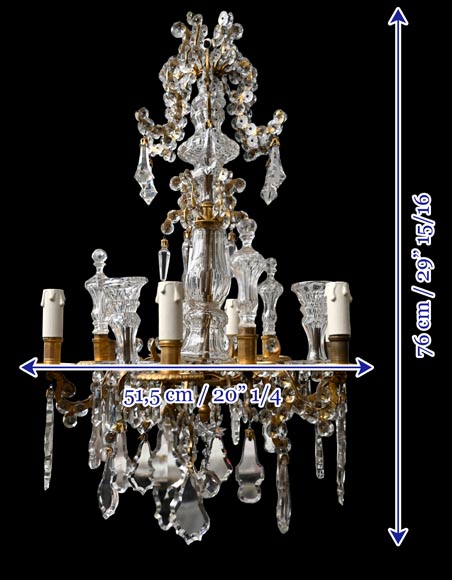 Six-light chandelier in cut crystal and gilt bronze, in the style of the Cristallerie Royale de Champagne de Bayel Six-light chandelier in cut crystal and gilt bronze, in the style of the Cristallerie Royale de Champagne de Bayel-9
