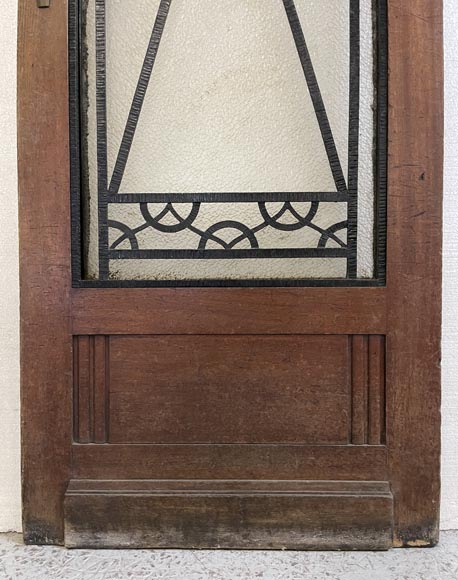 Art Deco interior door in wood and wrought metal, featuring geometric ornamentation and textured glass Art Deco interior door in wood and wrought metal, featuring geometric ornamentation and textured glass-8