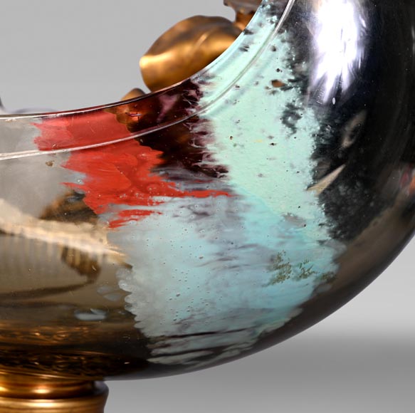 Attributed to L'Escalier de Cristal, François-Eugène Rousseau, and Ernest Léveillé: a Japonist polychrome glass vase encircled by a gilt-bronze iris. Attributed to L'Escalier de Cristal, François-Eugène Rousseau, and Ernest Léveillé: a Japonist polychrome glass vase encircled by a gilt-bronze iris.-7