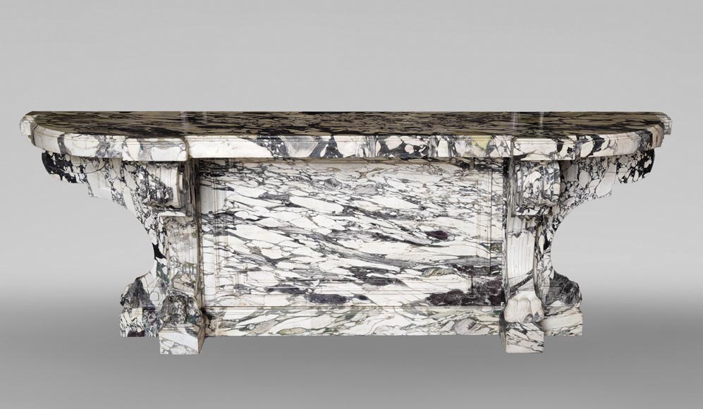 Large Napoleon III style console table in Brèche Violette marble with lion-paw feet. Large Napoleon III style console table in Brèche Violette marble with lion-paw feet.-0