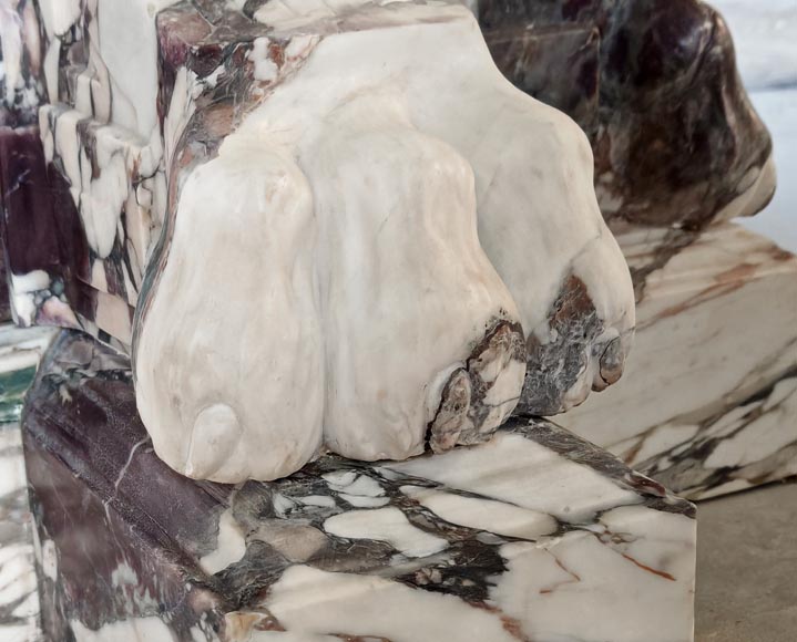 Large Napoleon III style console table in Brèche Violette marble with lion-paw feet. Large Napoleon III style console table in Brèche Violette marble with lion-paw feet.-7