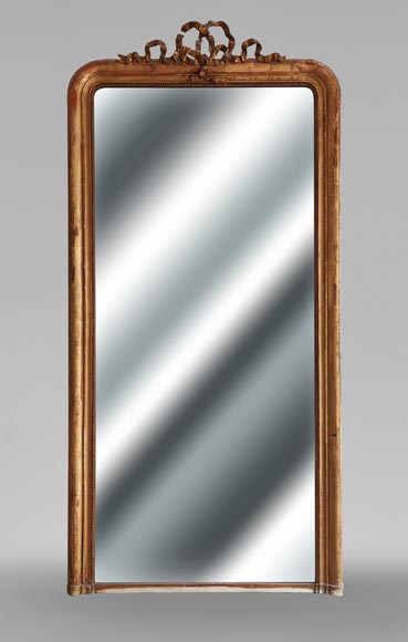 Gilt Louis XVI style trumeau mirror with a tied ribbon motif Gilt Louis XVI style trumeau mirror with a tied ribbon motif-0