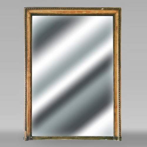 Gilt Louis XVI-style trumeau mirror, featuring a ribbon-and-bead frieze