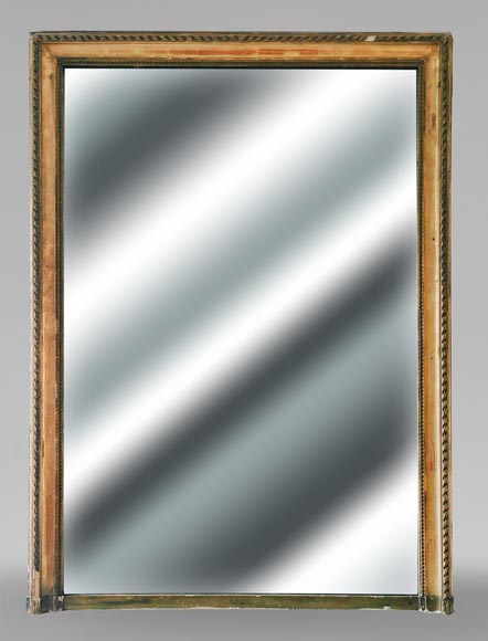 Gilt Louis XVI-style trumeau mirror, featuring a ribbon-and-bead frieze Gilt Louis XVI-style trumeau mirror, featuring a ribbon-and-bead frieze-0