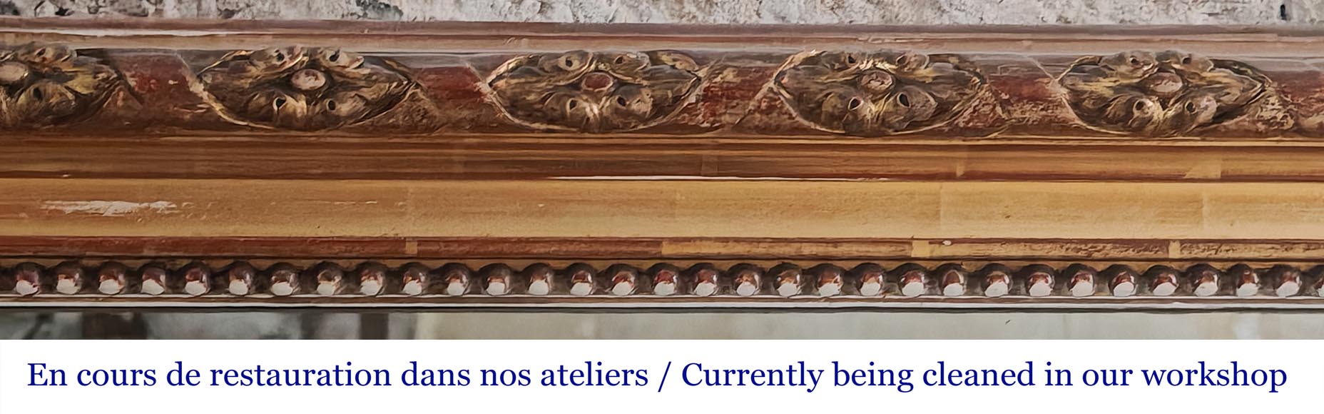 Louis XVI-style gilded overmantel mirror featuring a frieze decoration Louis XVI-style gilded overmantel mirror featuring a frieze decoration-1