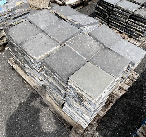 Lot of approximately 14 m² of antique Belgian bluestone floor tiles-2