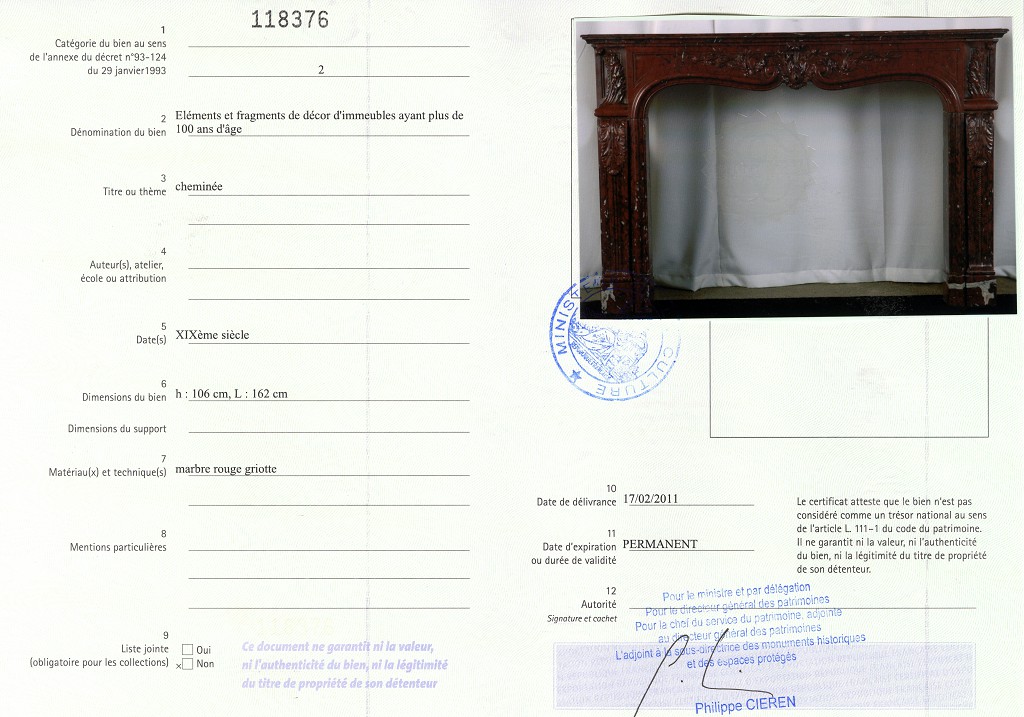 Export certificate