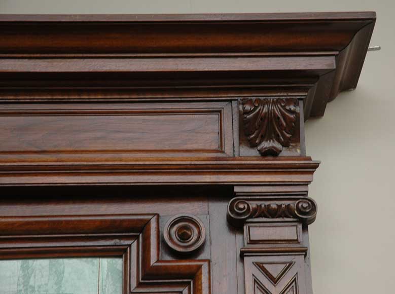 Antique walnut mantel with ceramic from the 19th century-3