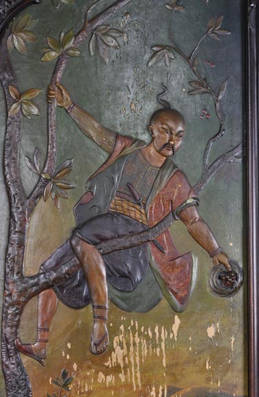 Antique Louis XV style carved walnut wardrobe with painted Japanese style decor Antique Louis XV style carved walnut wardrobe with painted Japanese style decor-2